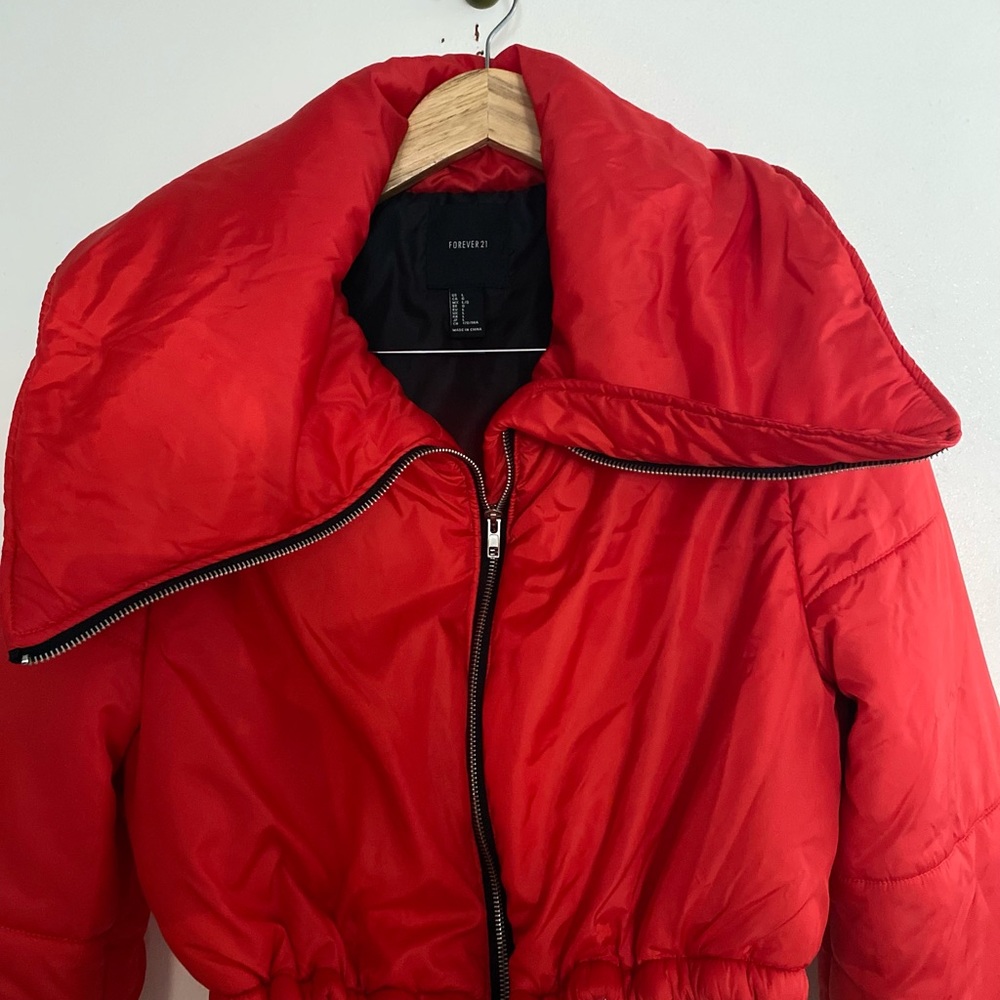 Forever 21 Cropped Puffer Coat Red